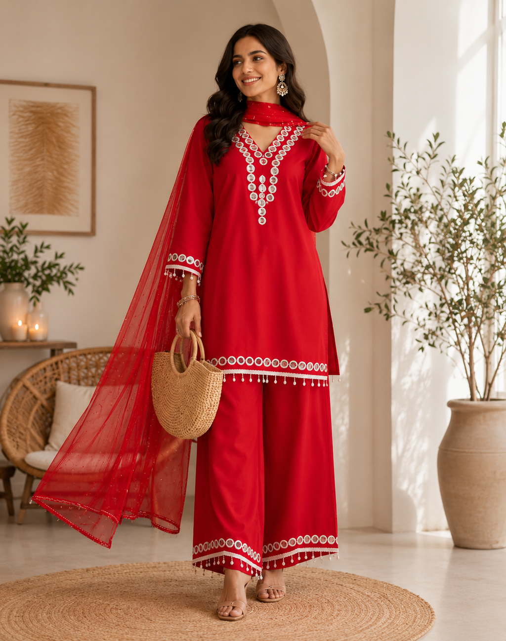 Summer Essentials: Pure Rayon Cotton Co-ord Set with Chiffon Dupatta