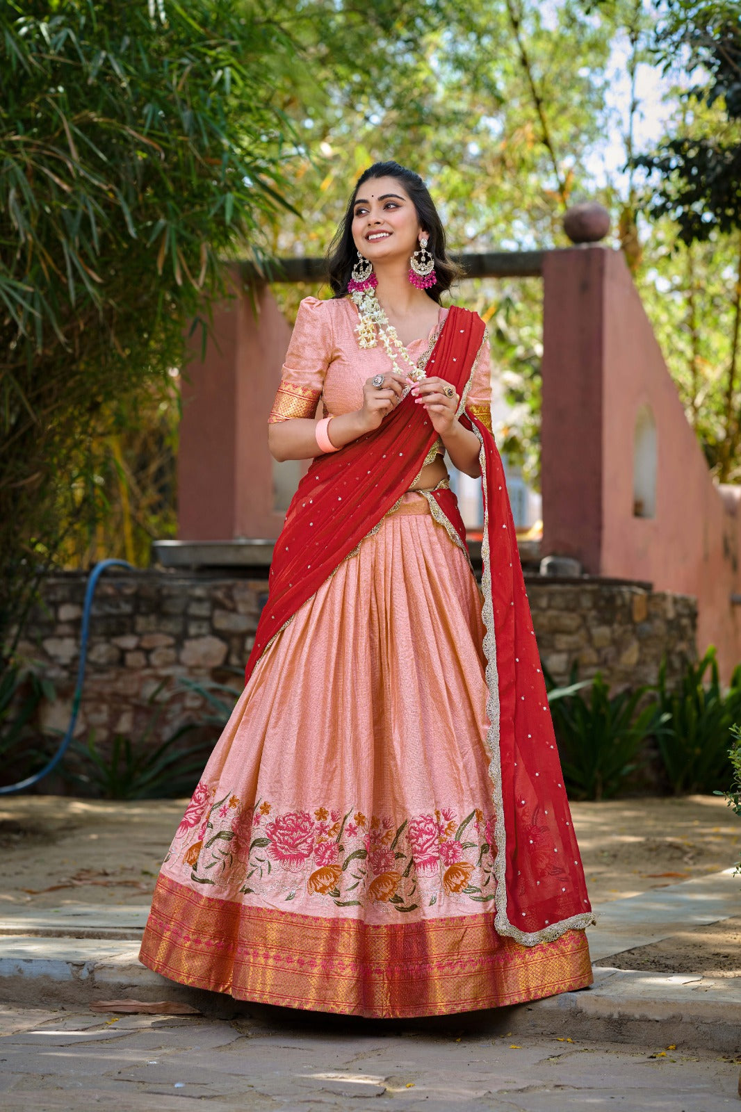 Stunning Cotton Silk Lehenga Featuring Detailed Thread Embroidery and a Beautifully Drape Georgette Dupatta.