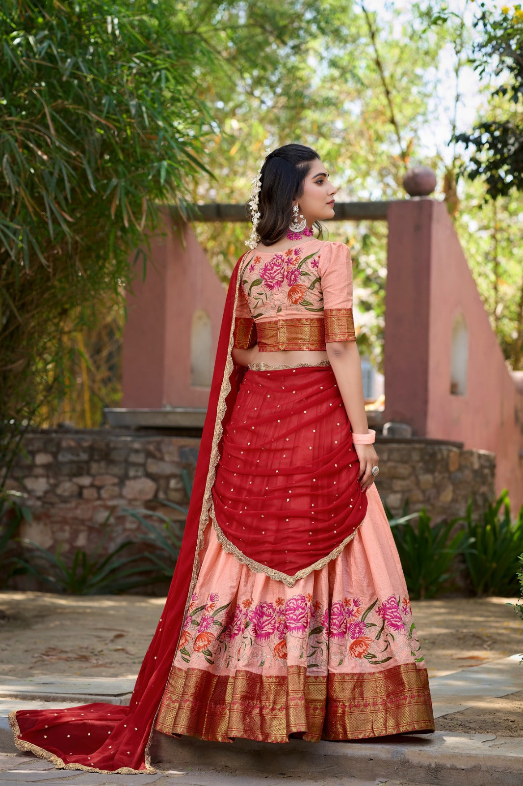 Stunning Cotton Silk Lehenga Featuring Detailed Thread Embroidery and a Beautifully Drape Georgette Dupatta.