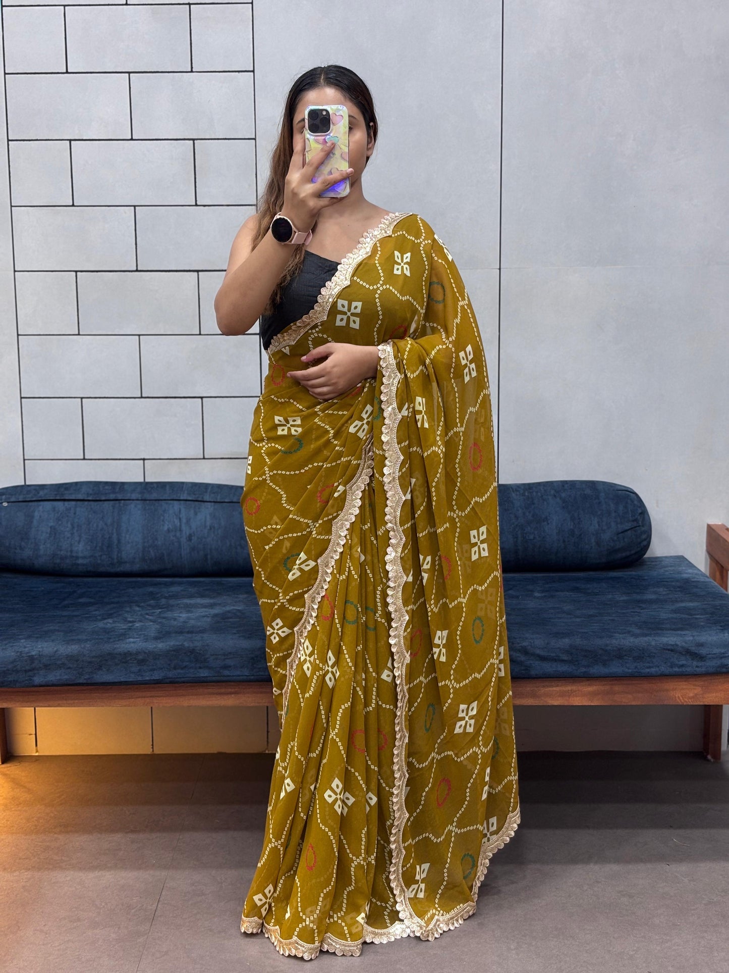 SPECIAL LERIYA PRINT BANDHEJ OFFICE WEAR SAREE