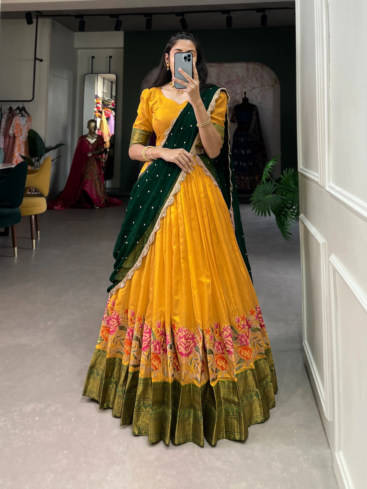 Mustard Cotton Silk Lehenga