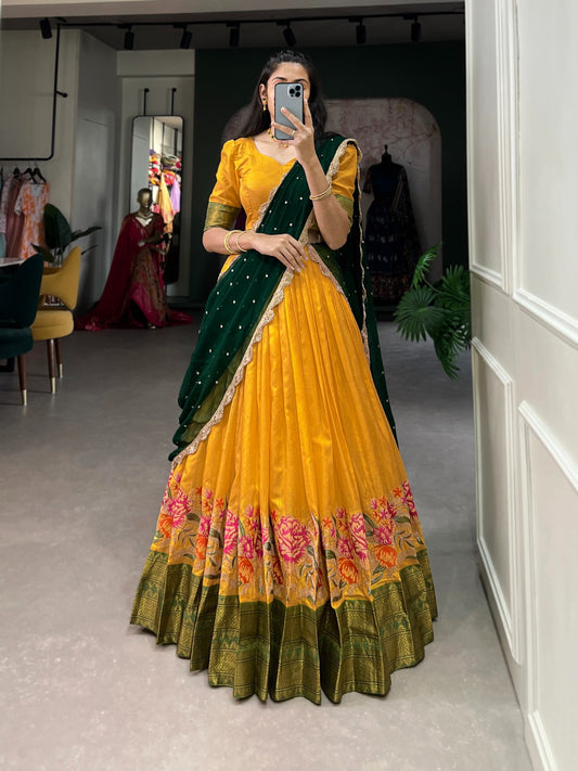 Mustard Cotton Silk Lehenga
